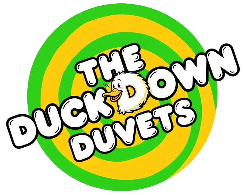 The Duck Down Duvets logo: a fluffy duck peeking out of the band name on a green and yellow swirl